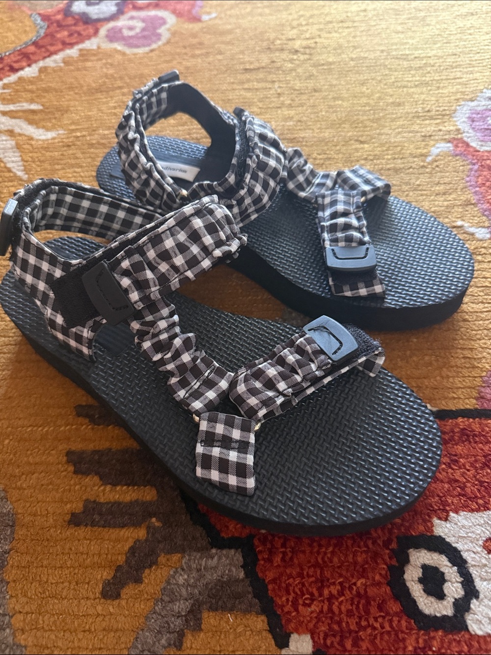 stradivarius Black and White Gingham Strap Sandals